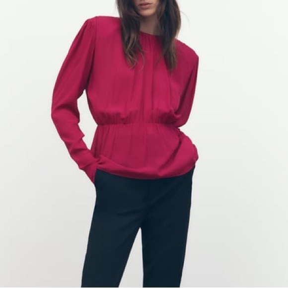 Zara NWT long sleeves shoulder padded open back peplum blouse - Picture 11 of 12